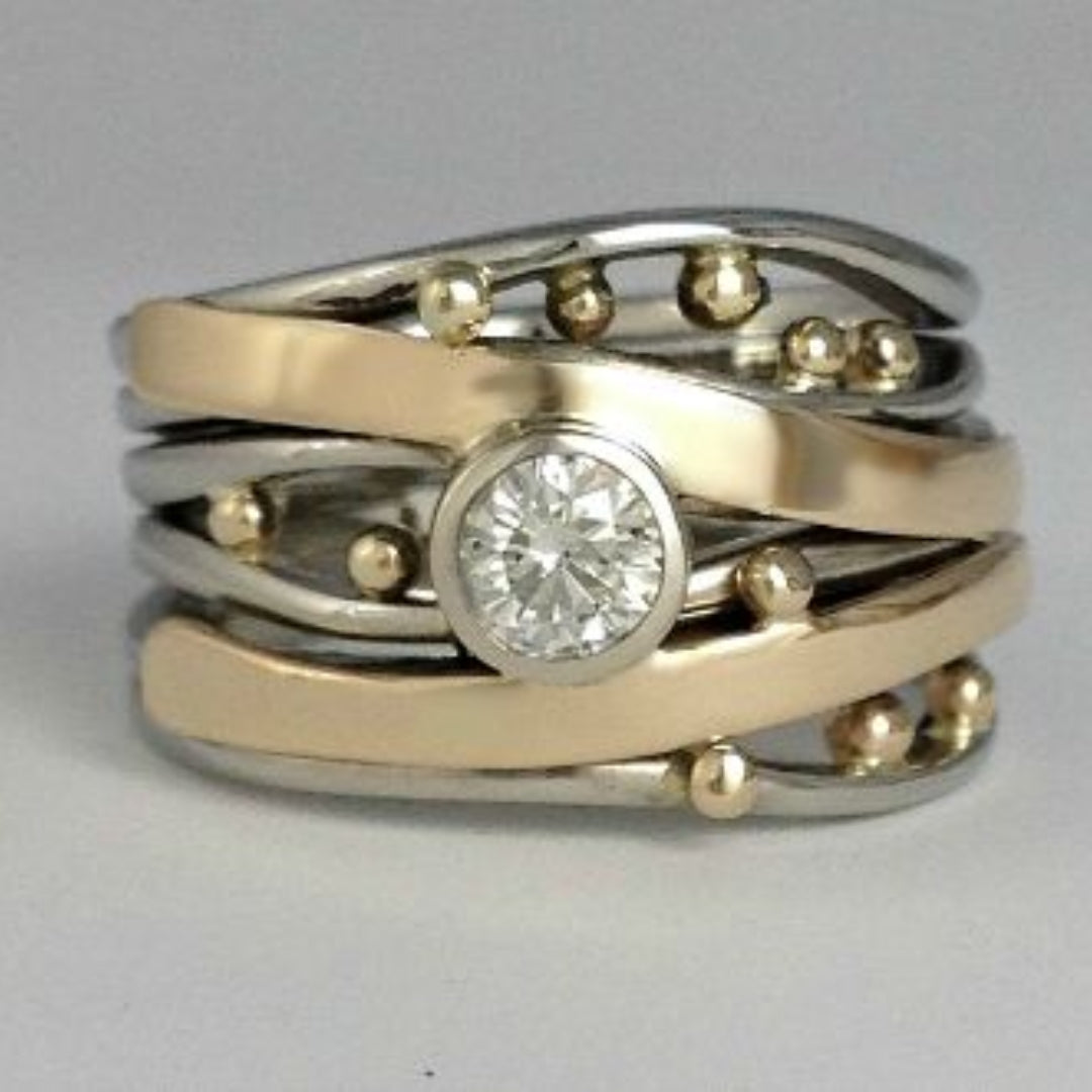 Vintage Goldintarsien Ring mit Zirkonia