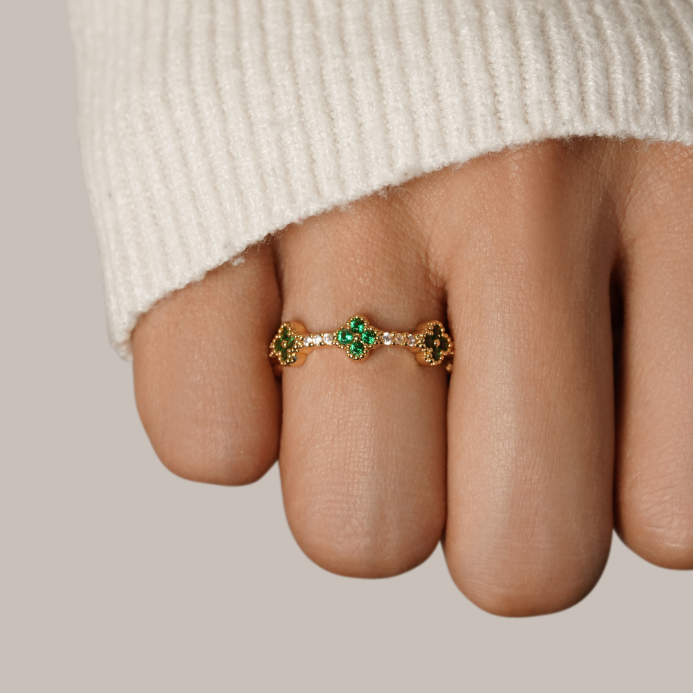 Vierblatt-Klee Kristall-Goldring