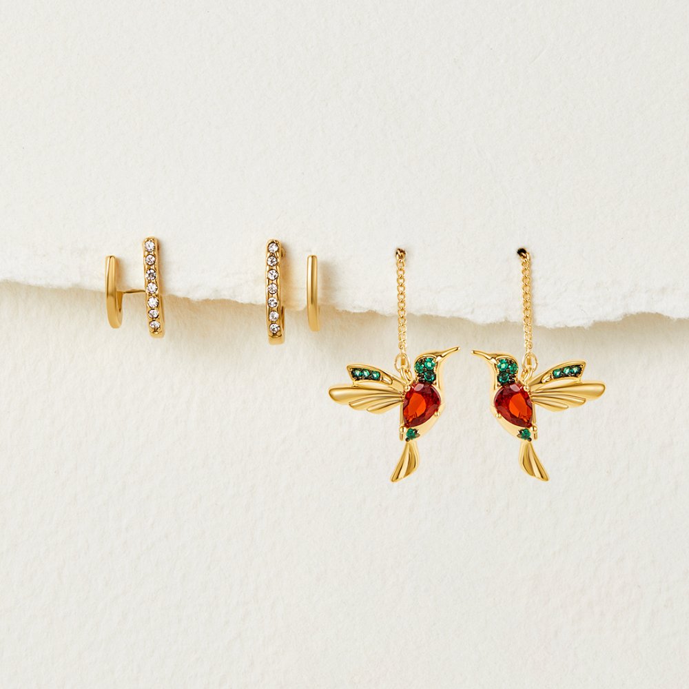 Anmutige Kolibri-Ohrringe in Gold