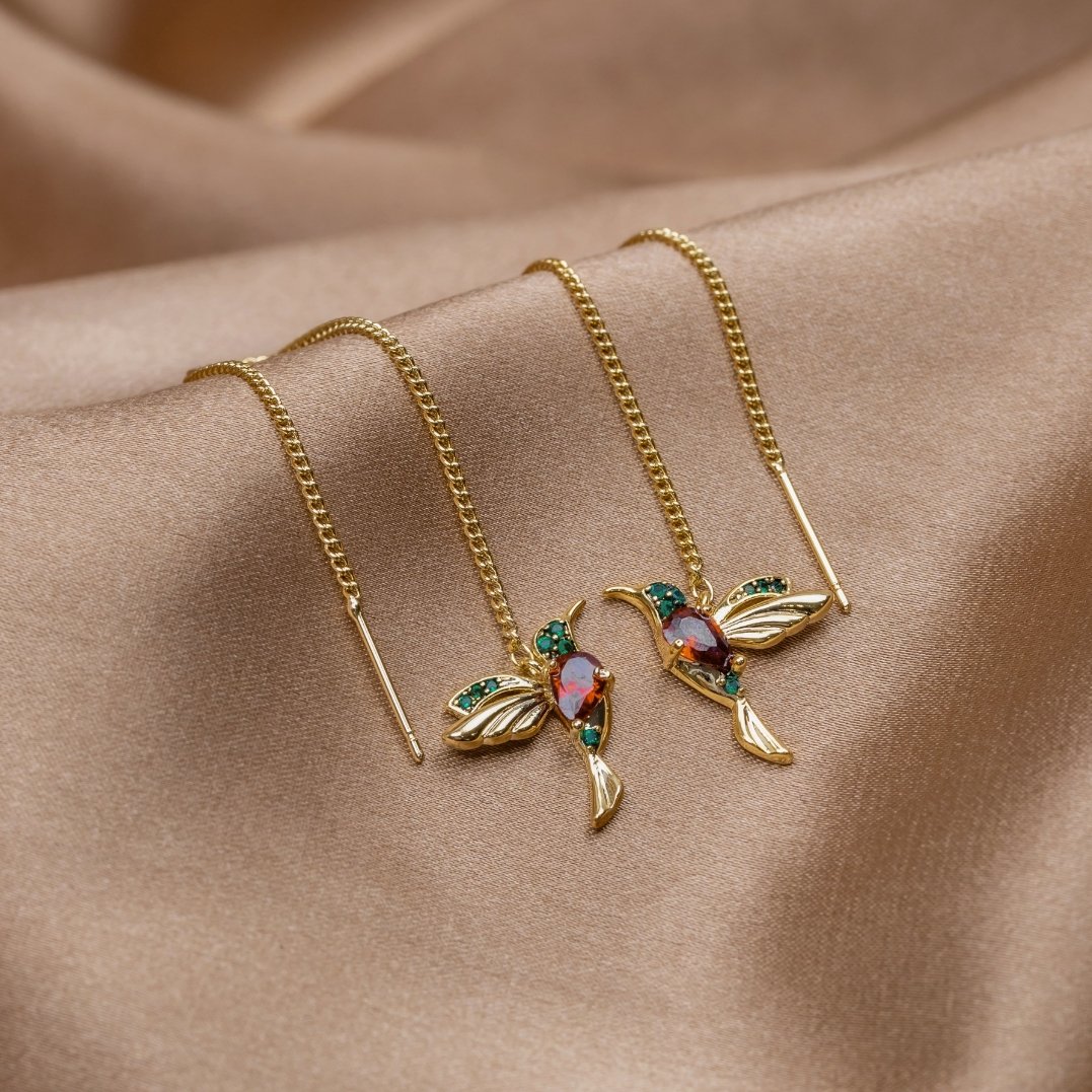 Anmutige Kolibri-Ohrringe in Gold