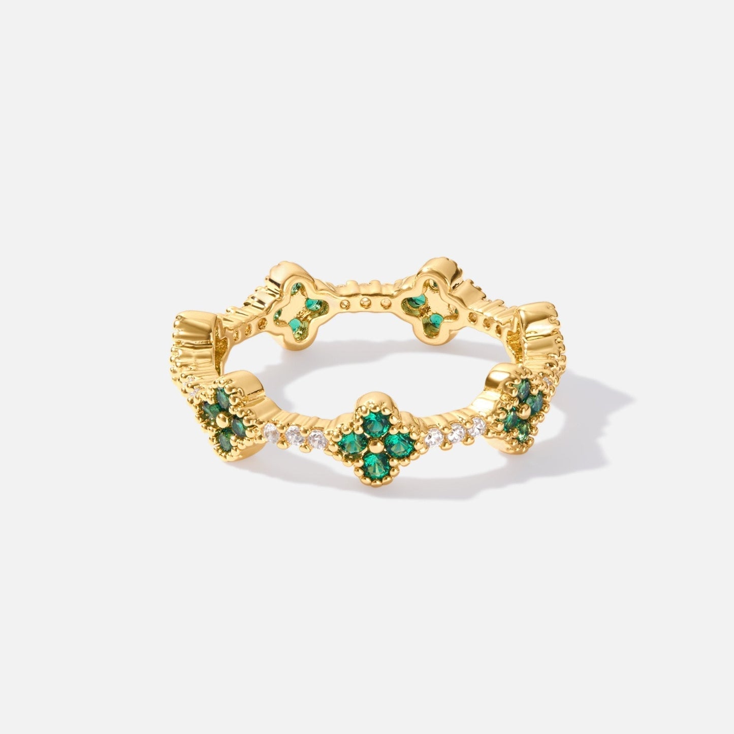 Vierblatt-Klee Kristall-Goldring