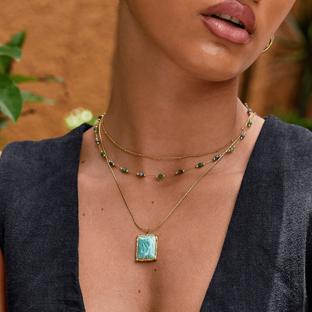 Aqua-Edelstein-Anhänger-Halskette