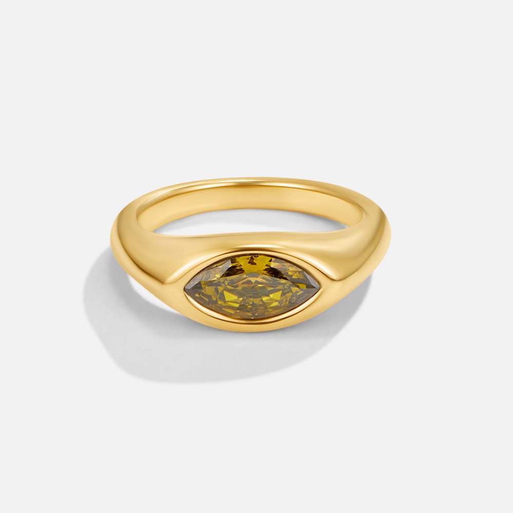 Goldener Marquise Ring mit Grünem Kristall