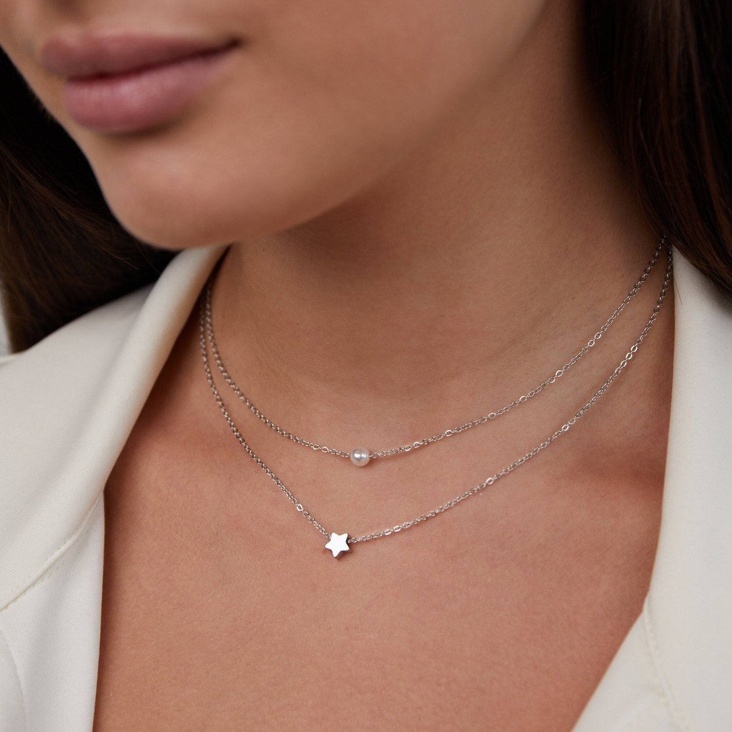 Sternenlicht Perlen Collier in Silber