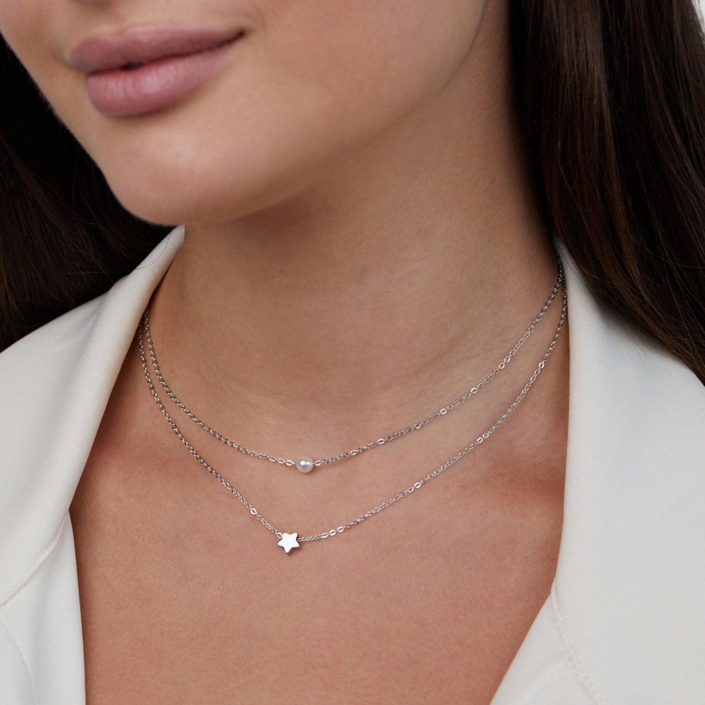 Sternenlicht Perlen Collier in Silber