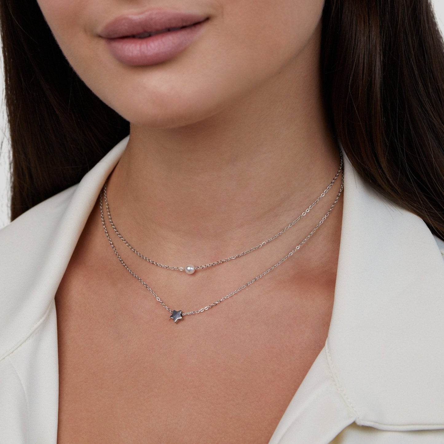 Sternenlicht Perlen Collier in Silber
