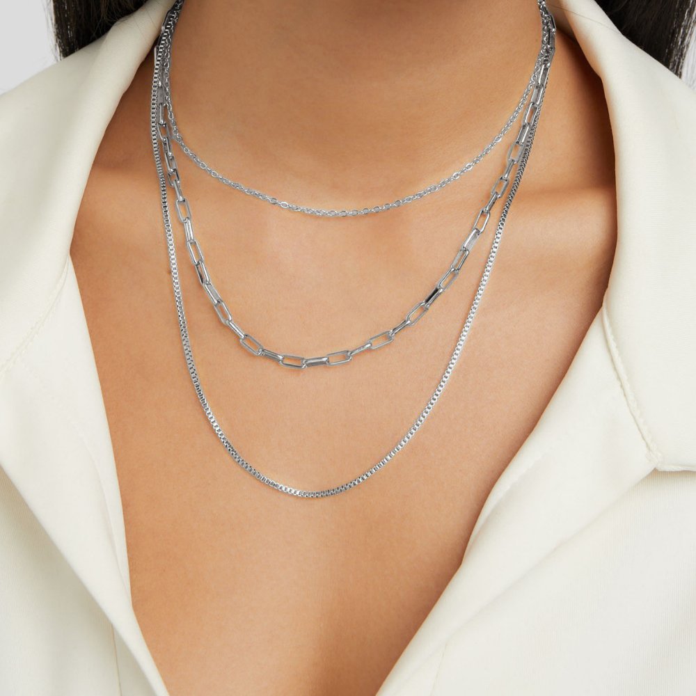 Strahlende Silber Ketten Collier im Lagenlook
