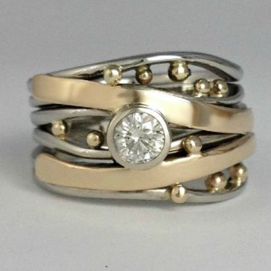 Vintage Goldintarsien Ring mit Zirkonia
