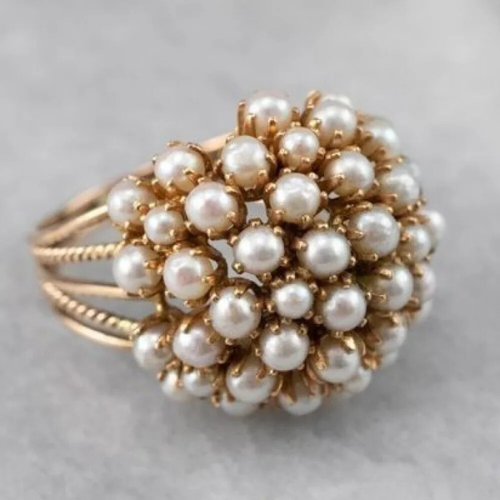 Vintage Cluster Ring mit Perleneinlage