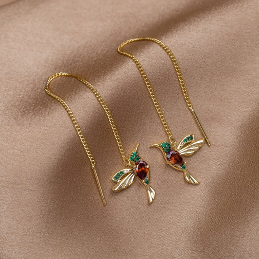 Anmutige Kolibri-Ohrringe in Gold