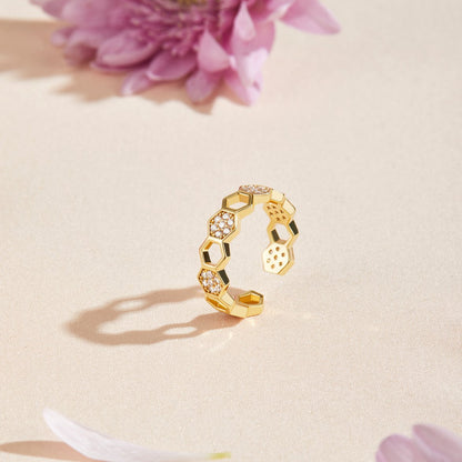 Honigwaben Kristall-Goldring