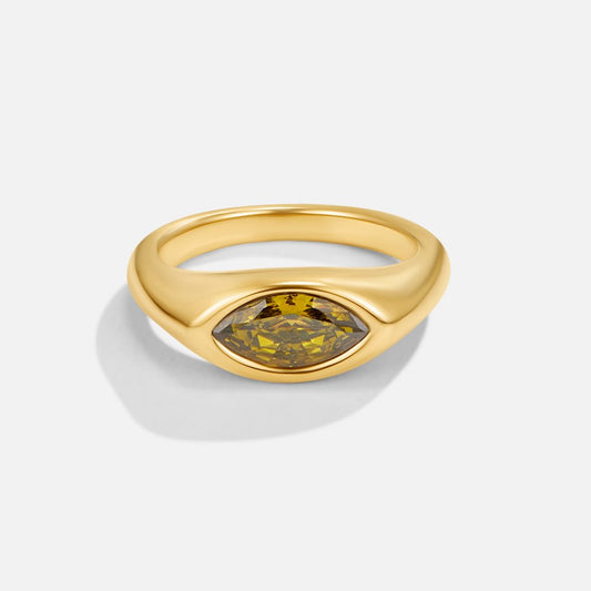 Goldener Marquise Ring mit Grünem Kristall