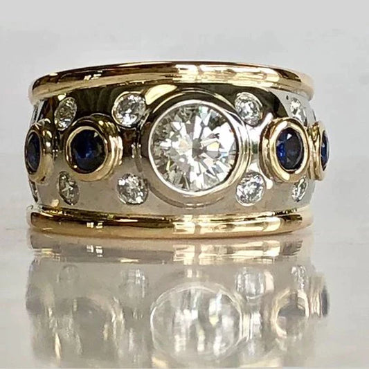 Vintage-Statement-Ring mit Gold-Inlay & Zirkonia