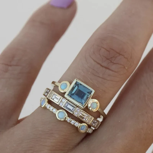 Ozeanblaues Kristall-Ringset