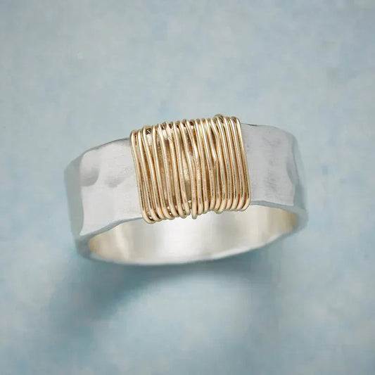 Goldener Umwickelter Boho Silberring