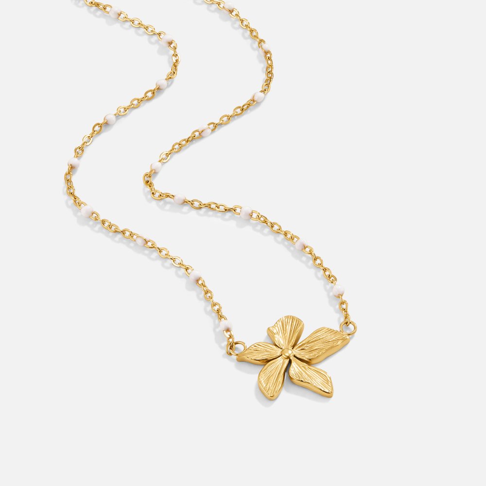 Goldene Blumen- und Perlenkette